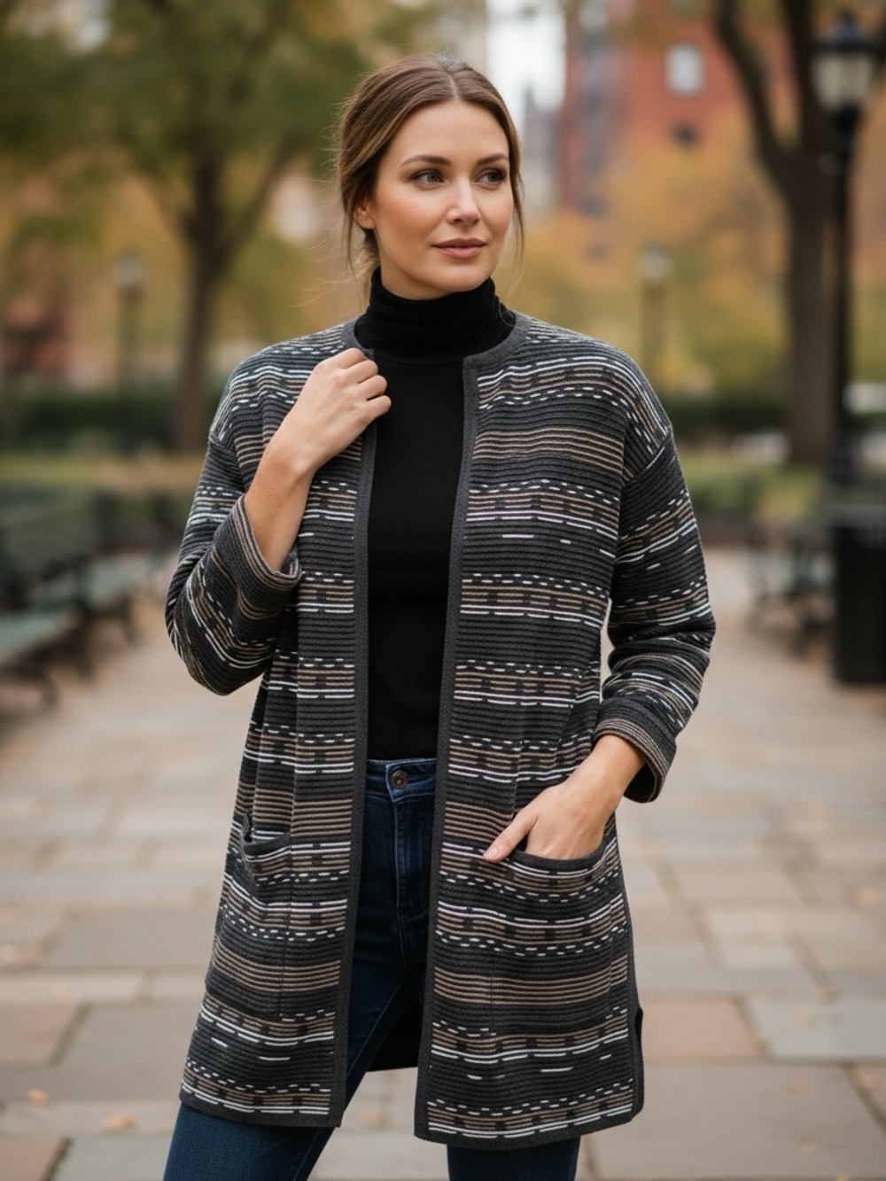 NWT Marla Wynne Long Knit Cardigan Sweater Women’s Size S Gray Tan Textured